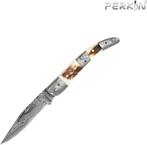 Vista 4 de Cuchillo de bolsillo de Damasco hecho a mano - Hermoso cuchillo plegable