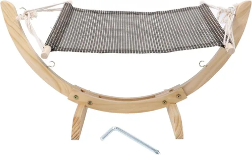 Vista 6 de Wooden Cat Hammock, Elevated Pet Bed with Comfortable Blanket for Indoor Cats and Small Animals (Mesh Fabric) (Mesh Fabric)