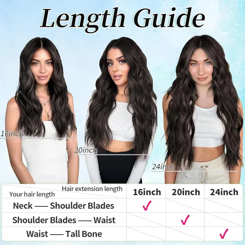 Vista 8 de KooKaStyle Extensiones de cabello sintético con pinzas, largo, ondulado, grueso, balayage, marrón chocolate a rubio caramelo, fibra 10H26