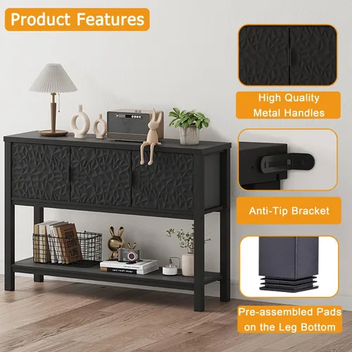 Vista 5 de FATORRI Mesa de sofá consola, mesa de entrada con almacenamiento, modernas mesas de vestíbulo con puertas para pasillo, comedor, sala de estar