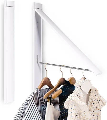 Vista 2 de Tendedero plegable para interiores, organización de lavandería, tendedero retráctil (blanco perla)