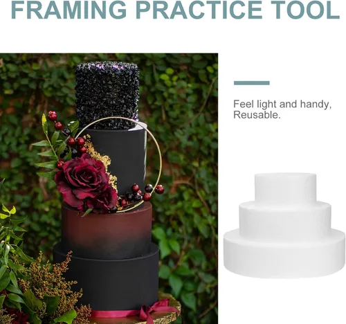 Vista 7 de Juego de 3 muñecos redondos de espuma para tartas de 4, 6, 8 x 2 pulgadas para decorar y exhibir