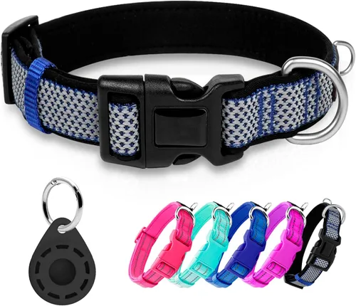 Vista 8 de azuza Collar reflectante para perro, collar acolchado de neopreno suave para mascotas con anillo de etiqueta de identificación, ajustable