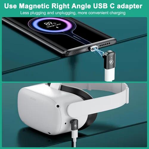 Vista 4 de HanCenDa Adaptador magnético USB C de 90 grados, 2 unidades, adaptador USB C magnético de ángulo recto con transferencia de datos de 40 Gbps PD 140