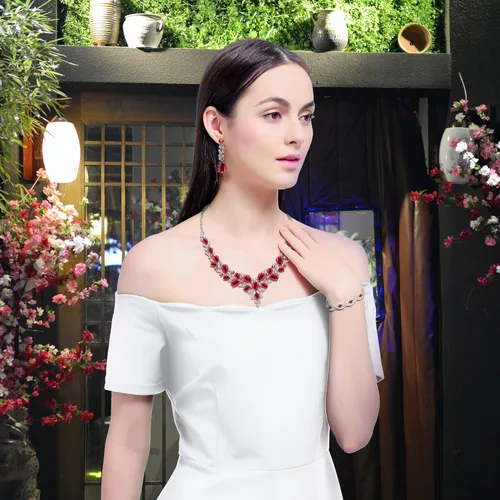 Vista 2 de Conjunto de joyas para mujer, cristal de diamantes de imitación para novia, declaración, gargantilla, collar, tiara, corona, eslabón, brazalete