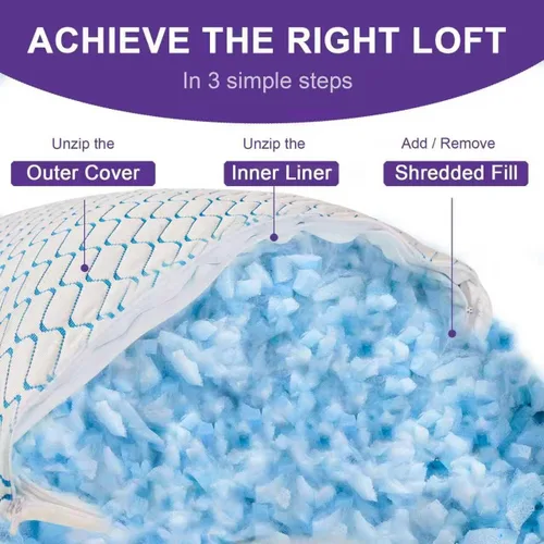 Vista 4 de VAINOC - Almohadas de espuma viscoelástica tamaño estándar, conjunto de 2, almohada firme de enfriamiento ajustable para dormir de lado, espalda