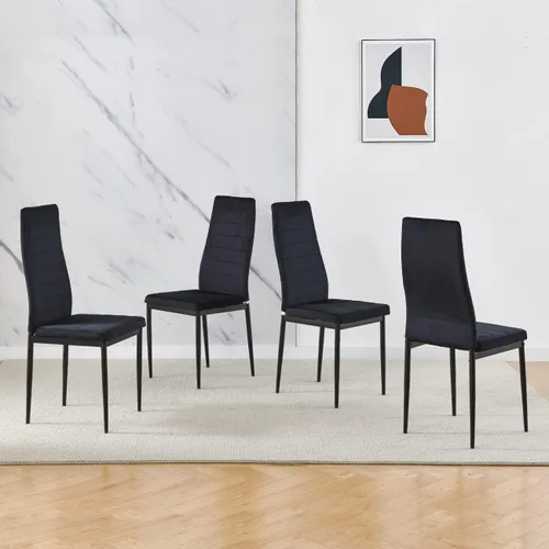 Vista 22 de Moderna mesa de comedor negra de 5 piezas con sillas para 4 personas, mesa de comedor de vidrio templado y sillas de cocina, juego de 4 piezas