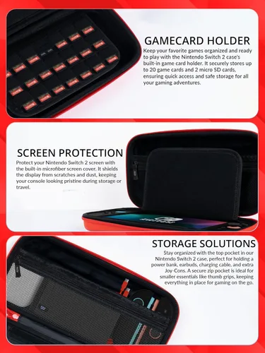Vista 5 de Orzly Case Compatible with Nintendo Switch 2 Protective Travel Carry Case with Screen Padding, Game Card & microSD Slots, Zipped & Open Pockets for