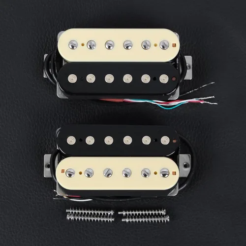 Vista 3 de FLEOR Pastillas de Guitarra Humbucker de Alto Rendimiento Alnico 5 Zebra de Cuello y Puente Juego Cebra