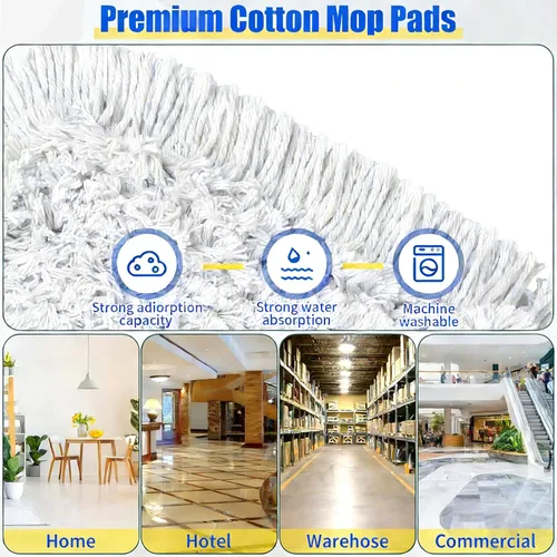 Vista 5 de Trapeador de polvo comercial de 36 pulgadas para limpieza de suelos con 2 almohadillas de algodón, plumero industrial de gran resistencia, mopas Azul
