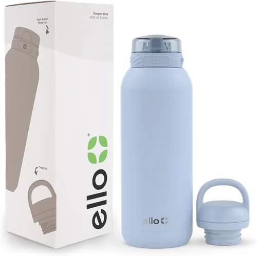 Vista 29 de Ello Cooper Twist - Botella de agua de acero inoxidable de 32 onzas con tapa para beber A prueba de fugas Doble pared y aislada al vacío Asa