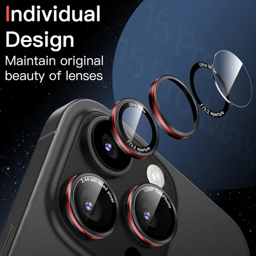 Vista 4 de JETech Protector de lente de cámara para iPhone 15 Pro de 6.1 pulgadas y iPhone 15 Pro Max de 6.7 pulgadas, cubierta de anillo individual de metal