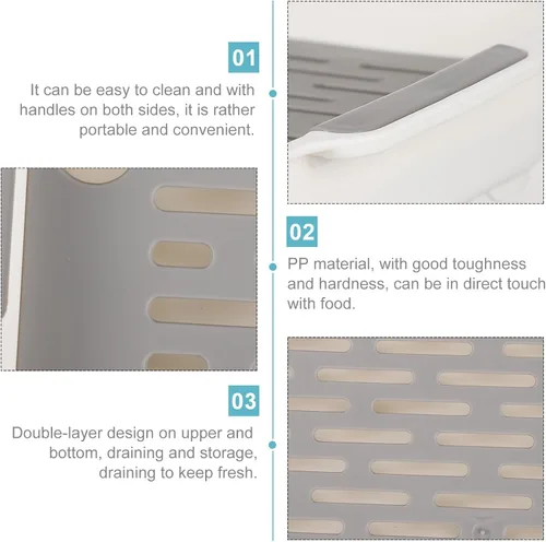 Vista 3 de Holibanna Bandeja de drenaje para fregadero, bandeja de cubiertos de 2 niveles, bandeja de drenaje de frutas, verduras, bandeja de drenaje, bandeja