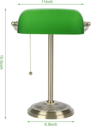 Vista 5 de Lámpara de Banquero, Lámpara de Escritorio Verde con Acabado de Latón, Lámpara de Mesa Clásica con Interruptor de Cadena para Hogar, Oficina