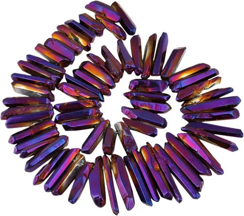 Vista 16 de SUNYIK Angel Aura Cuarzo con Revestimiento de Titanio Puntas de Cristal Palos Rugosos de Cuarzo Picos Cuentas de Punta Hebra de 15 Pulgadas Perforada