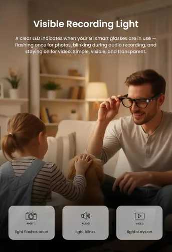 Vista 4 de Gafas inteligentes G1 AI con cámara y Bluetooth, gafas de grabación de video de 8MP Camera glasses with AI translation, visual recognition, voice