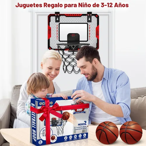 Vista 7 de Aro de baloncesto interior para niños de 5 a 10 años, con marcador electrónico y 3 bolas, mini aro sobre la puerta para cumpleaños de niños Aro