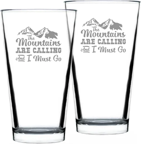 Vista 6 de Custom Mountains are Calling - 16 oz Pint Glass for Beer - Gifts for Men & Women that Love Hiking & Cabins- Fun Drinking Decor