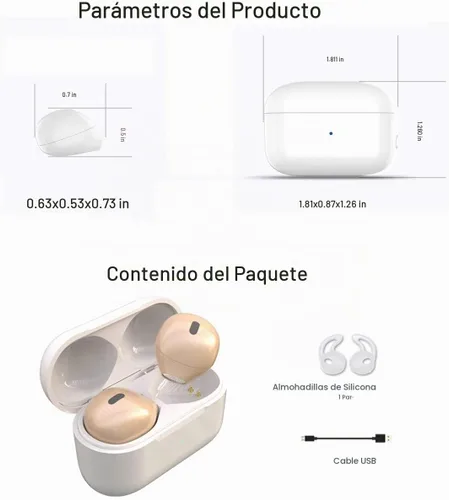 Vista 4 de Mini auriculares inalámbricos Bluetooth con micrófono, auriculares Bluetooth invisibles para mujeres y orejas pequeñas con control táctil, IPX5 Beige