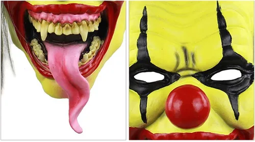 Vista 3 de SIQITECHNO Máscara de payaso verde con pelo, máscara de miedo de Halloween, disfraz de terror, accesorios de fiesta