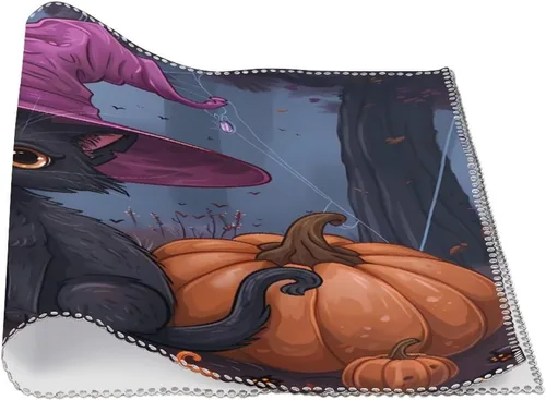 Vista 3 de Halloween Cat Pumpkin Lantern Placemats Set of 6 Resistant Table Mats Washable Place Mats for Dinner Party Table Decoration