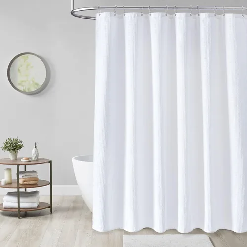 Vista 5 de Cortina de ducha Dynamene de tela blanca, cortinas de ducha de lujo para hotel con textura de nido de abeja, cortinas de baño pesadas de 72