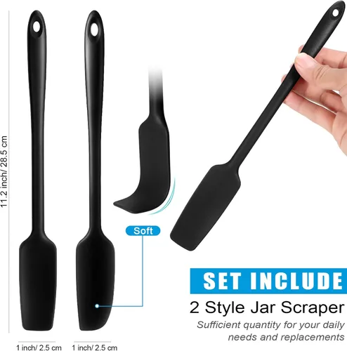 Vista 2 de 2 piezas de espátula de silicona de mango largo, raspador de goma antiadherente, espátula resistente al calor, raspador de silicona para tarros