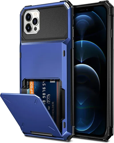 Vista 9 de Vofolen Compatible con iPhone 12 Pro Max Funda 5G Cartera 4-ranura para tarjetas de crédito titular de tarjeta de crédito Flip Bolsillo oculto