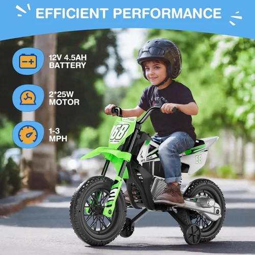 Vista 4 de JOYSTROLL Motocicleta para niños de 12 V, motocicleta de 2 x 25 W A-green