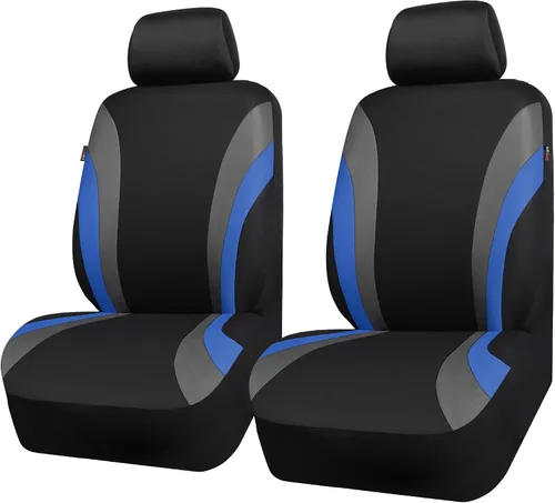 CAR PASS Line Rider - Fundas de asiento delantero deportivas, fundas azules para asiento de automóvil, solo dos asientos delanteros, compatible con