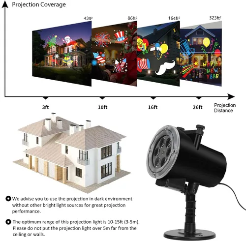 Vista 6 de Luces de proyector de Navidad de Halloween, luz LED de proyector con 16 patrones de deslizamiento, IP65, impermeable, para interiores y exteriores