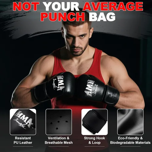 Vista 5 de Punching Bag Set for Adults, 4FT Heavy Boxing Bag Set with 12 OZ Boxing Gloves, Suitable for MMA Karate Kickboxing Boxing Muay Thai Training at Home