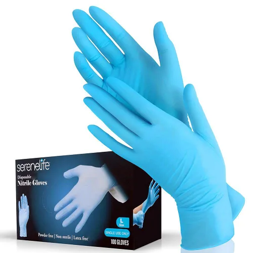SereneLife 100 guantes desechables de nitrilo, guantes suaves de grado industrial, guantes de nitrilo de 4 mil, sin polvo, sin látex, ambidiestros