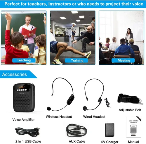 Vista 9 de Amplificador de voz portátil, auriculares inalámbricos y con cable, micrófono con altavoz, mini micrófono personal ligero para profesores