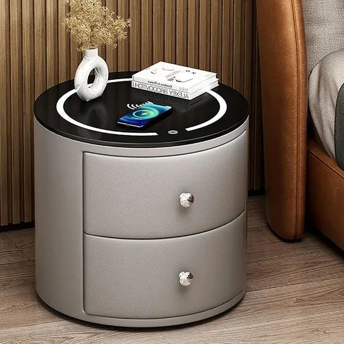 WOLWES Mesita de noche inteligente con estación de carga, mesita de noche LED con 2 o 3 cajones, mesa de noche para dormitorio, sala de estar (color