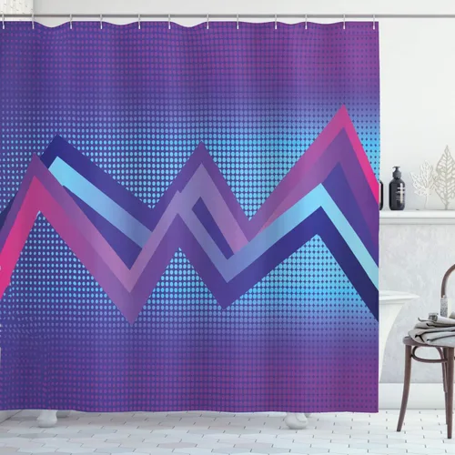 Ambesonne Synthwave Shower Curtain, Abstract Halftone Inspired Dos with Colorful Retro Zigzags Graphic, Cloth Fabric Bathroom Decor Set with Hooks,