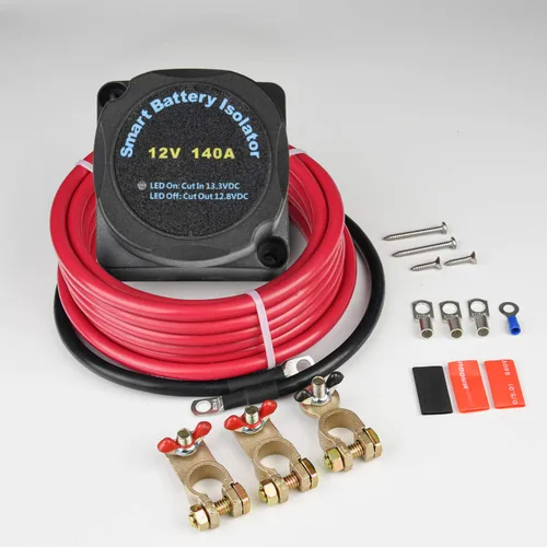 Kit de Aislamiento de Batería Dual MaySpare 12V 140Amp Relé Sensible al Voltaje VSR Cargador Automático de Batería Doble y Kit de Cableado