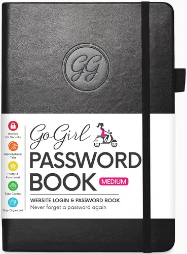 GoGirl Libro de contraseñas con pestañas alfabéticas - Libro de registro de direcciones de Internet y contraseñas para organización de contraseñas,