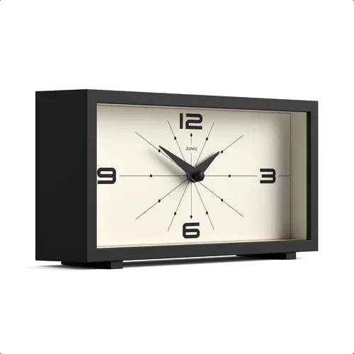 Vista 2 de JONES CLOCKS® Reloj de Escritorio Odeon Diseño Rectangular Moderno Negro Aspecto Retro Elegante para Estante, Mesa, Repisa de Chimenea