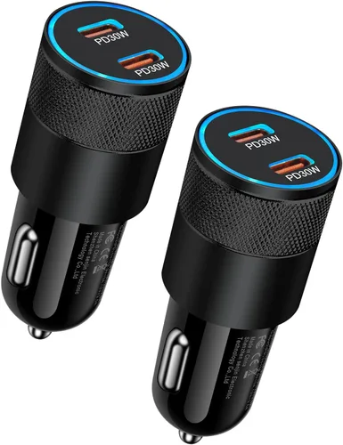 Cargador de coche USB C de 60 W, paquete de 2 adaptadores de encendedor de cigarrillos AILKIN USB C de carga rápida de doble puerto PD3.0 tipo C
