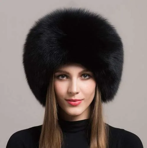 Vista 2 de Gegefur Sombreros de piel de zorro real para mujer, cálidos para invierno
