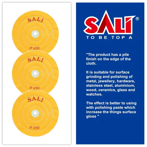 Vista 3 de SALI Paquete de 3 ruedas de pulido para amoladora de banco, rueda de pulido de algodón amarillo de 8 pulgadas (50 capas) para pulidora de búfer