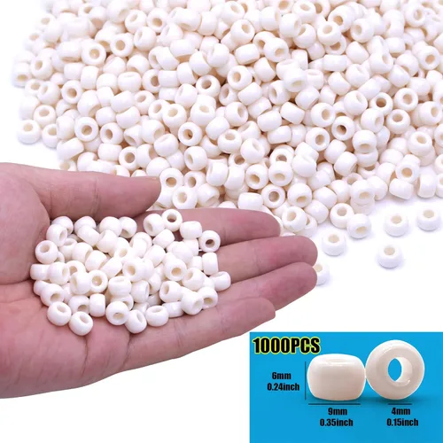 Vista 2 de 1000 Piezas Cuentas Pony Pulsera 0.354 in Cuentas Pony de Plástico Beige Cilíndricas para Collar, Cuentas de Cabello para Trenzas, Llavero