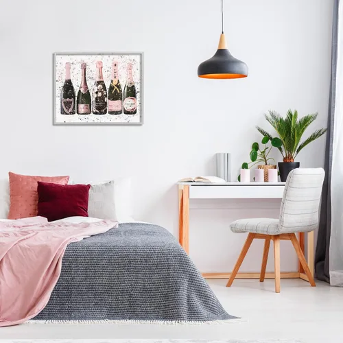 Vista 2 de Stupell Industries Chic botellas de rosas rosas modernas salpicaduras, diseño de Amanda Greenwood gris, arte de pared enmarcado de 24 x 30 pulgadas