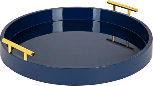 Vista 13 de Kate and Laurel Lipton - Bandeja decorativa redonda moderna de madera, 18 pulgadas de diámetro, marrón rústico y negro, bandeja decorativa