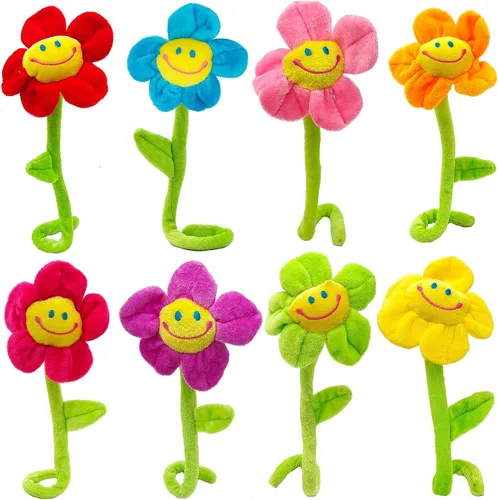KWAGOCAR Paquete de 8 alzapaños de felpa artificial con hebilla de cortina – Linda flor de sol, cara sonriente grande con tallos de margaritas