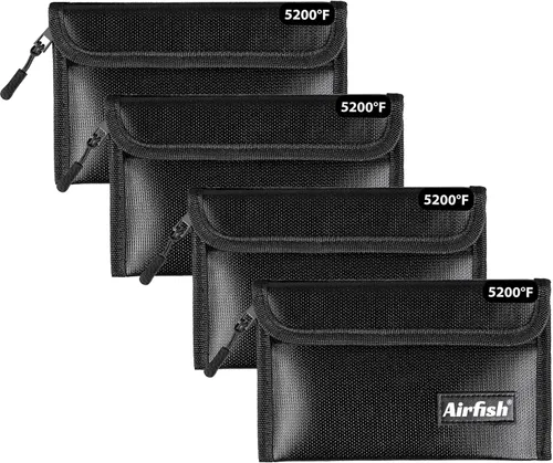 Vista 2 de Airfish Bolsa de dinero ignífuga, cartera ignífuga de 5 x 8 pulgadas, bolsa de dinero impermeable con cremallera, pequeña bolsa de efectivo ignífuga