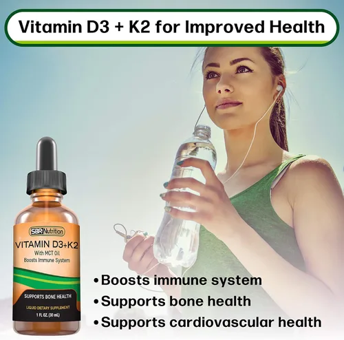 Vista 6 de SBR Nutrition D3+K2 y saúco paquete de vitamina D3K2 (MK7) gotas líquidas, menta, 1 onza Gotas líquidas de saúco, equinácea y vitamina C, 2 onzas