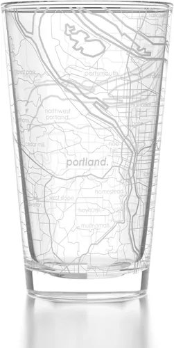 Vista 24 de Well Told Vaso de pinta grabado con mapa de Columbus Ohio, regalo de cerveza grabada (16 onzas, transparente) Pinta de mapa de la ciudad
