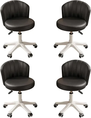 Vista 9 de Silla de escritorio redonda pequeña rodante sin brazos, silla de computadora cómoda con respaldo bajo de cuero PU, silla de trabajo ajustable